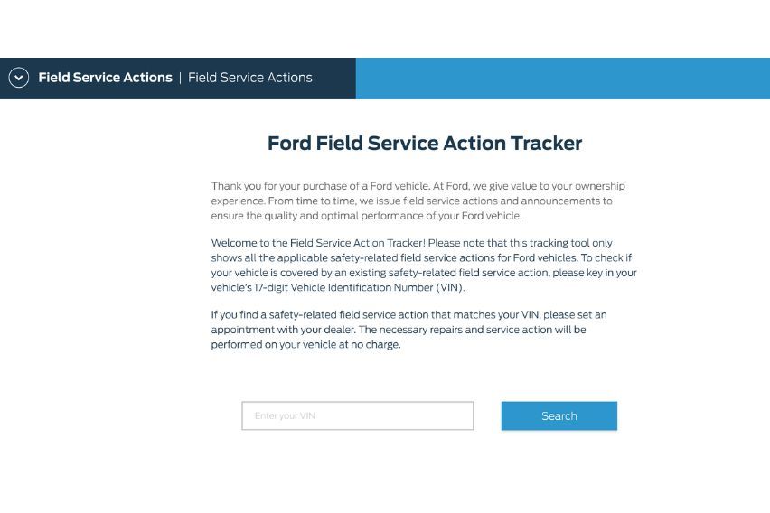 Ford Field Service Action (FSA) Tracker