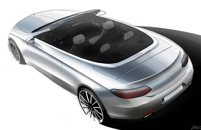 2016 Mercedes Benz C-Class Cabriolet Flaunted its Roofless Teaser Sketch 