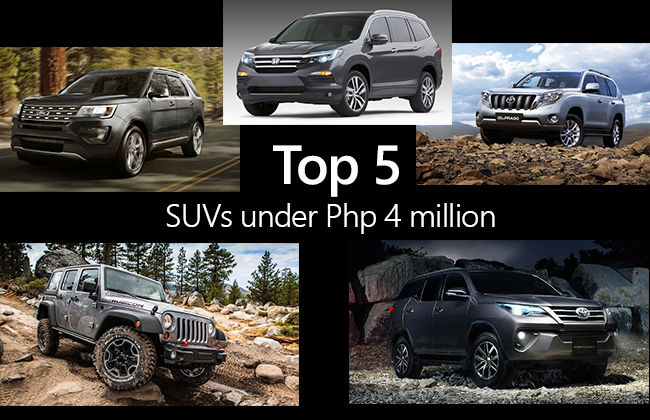 Top 5 SUVs under PHP 4 million