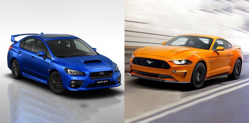 Ford Mustang vs Subaru WRX STI Two performance car with