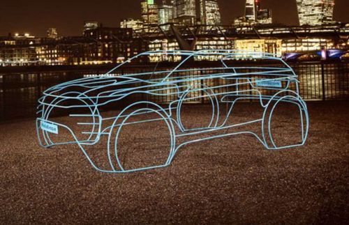 2019 Range Rover Evoque displayed with wireframe sculpture