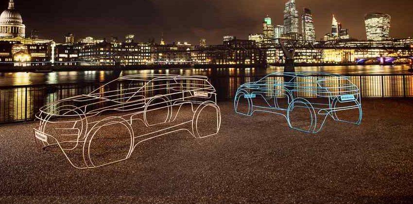 2019 Range Rover Evoque displayed with wireframe sculpture