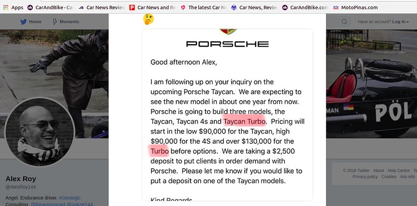 Porsche Taycan Email Screenshot