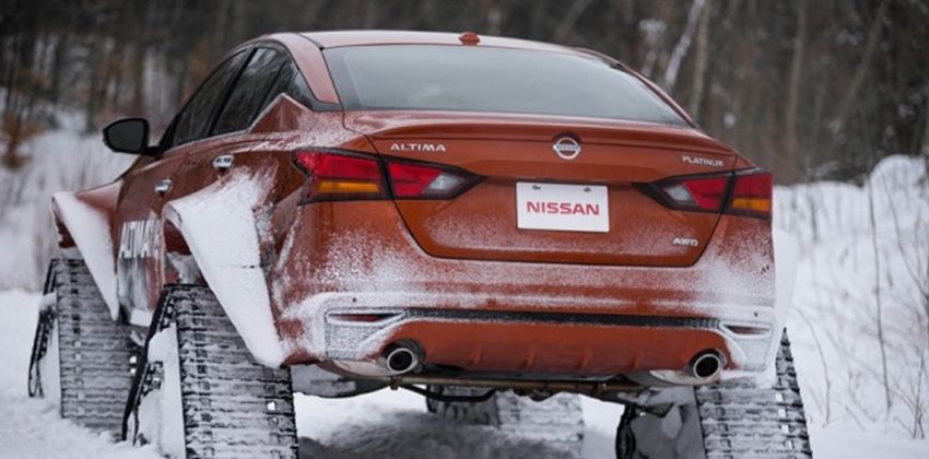 nissan altima snow car rear profile