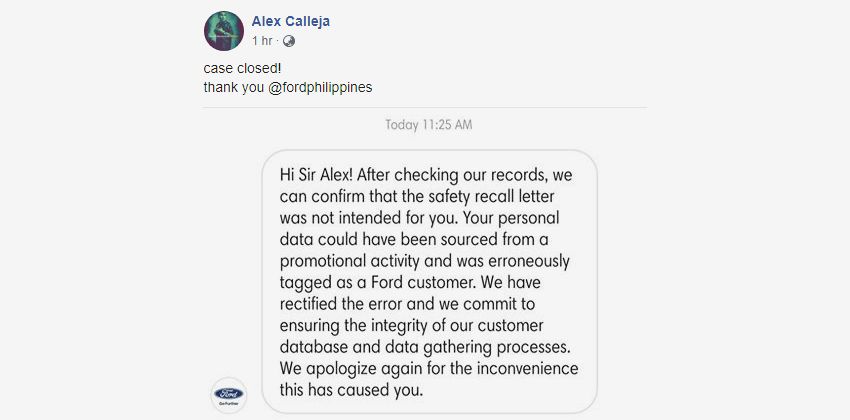 Ford Message To Alex