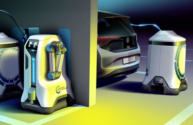 VW new mobile charging robots let you refuel while in a parking lot