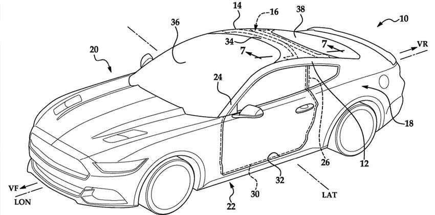 Ford windshield-roof patent design