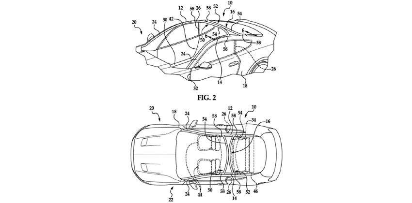 Ford windshield-roof patent design