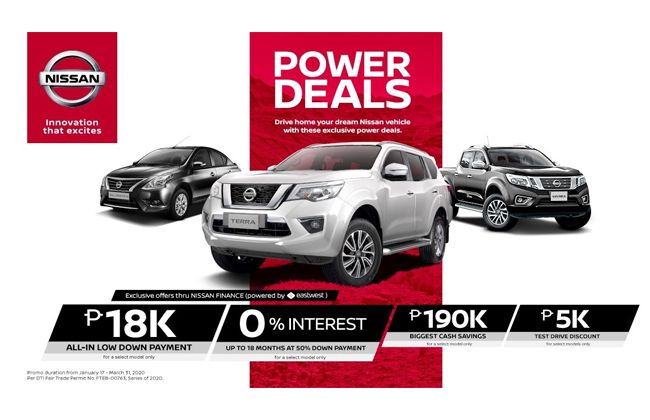 Nissan is offering low down payment and cash discounts until March 31