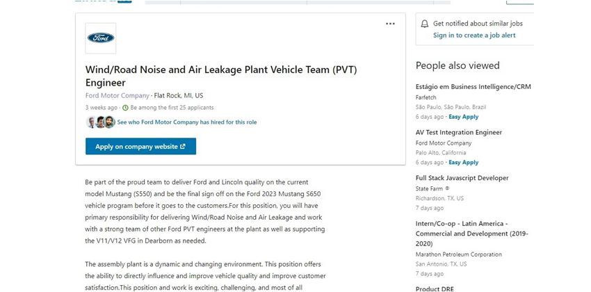 Ford Job Ad for 2023 Mustang