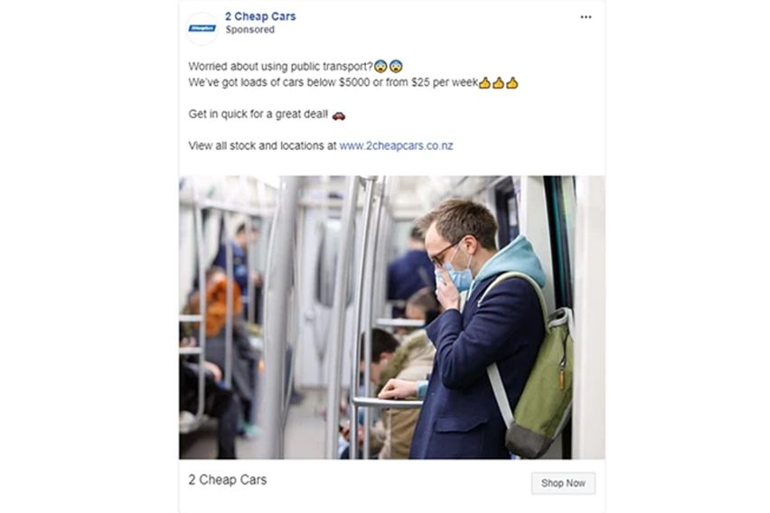 Iklan online 2 Cheap Cars dengan membawa isu Coronavirus