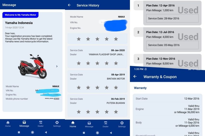 tampilan pada apps Yamaha