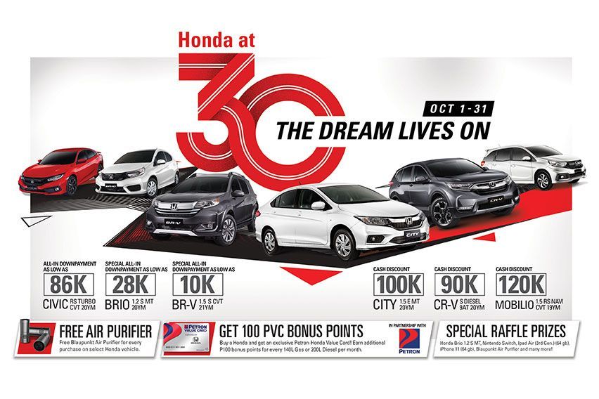 Honda PH turns 30 with hefty discounts and great offers