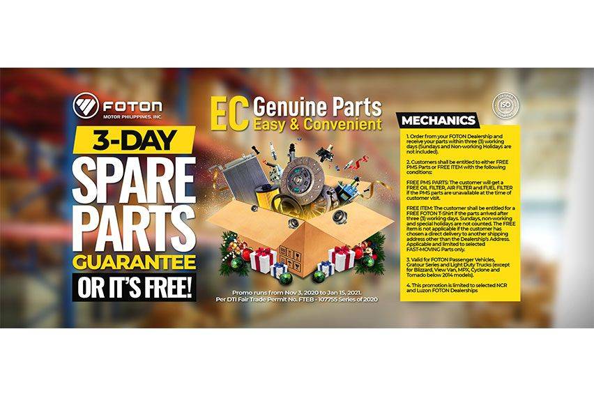 Foton PH promo guarantees spare parts to be available in 3 days or less