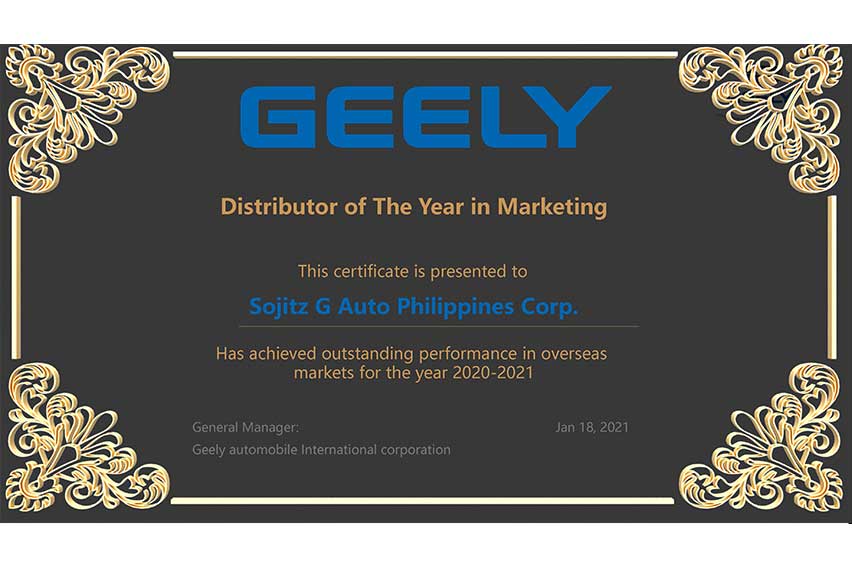 SGAP - GAIC (Geely) Distributor of the Year in Marketing 2021