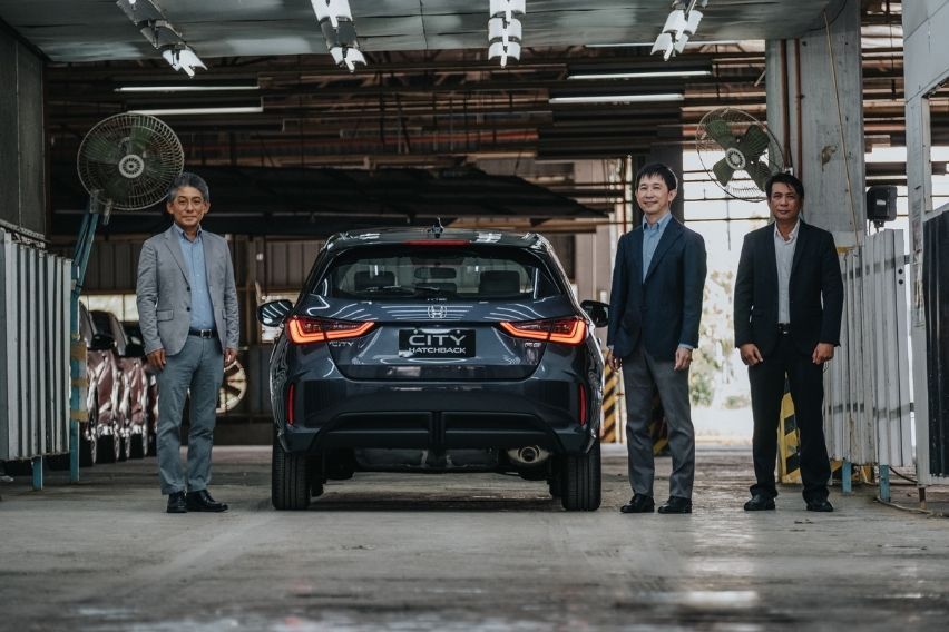 L-R- Mr. Masahiko Nakamura, Mr. Ryohei Adachi and Atty. Louie Soriano with the  All-New Honda City Hatchback
