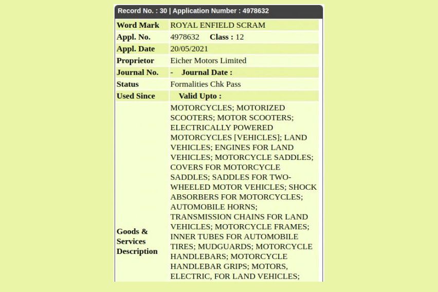Royal Enfield Scram patent
