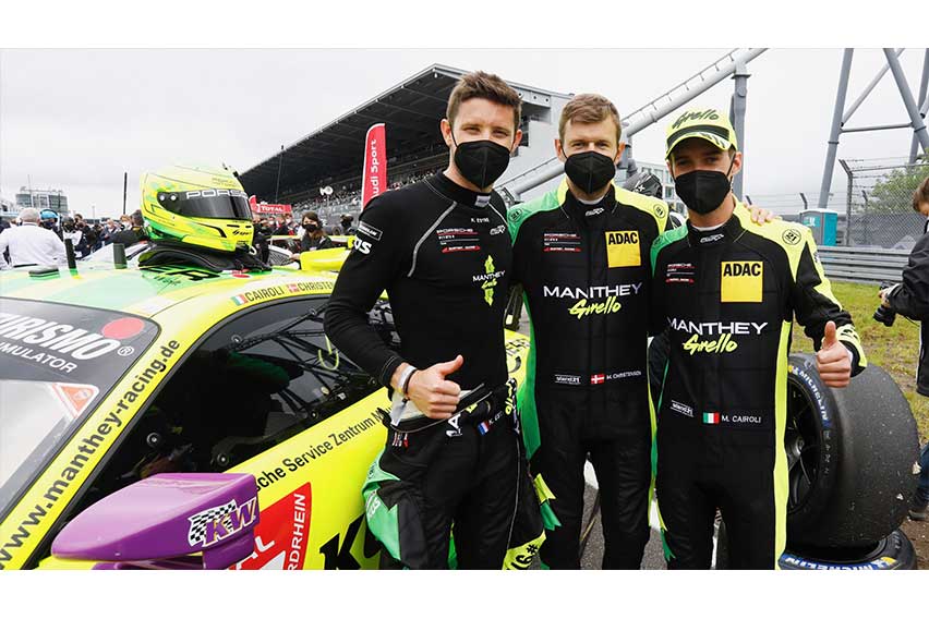 Kevin Estre, Michael Christensen, and Matteo Cairoli, members of Porsche's Manthey Customer Race Team 
