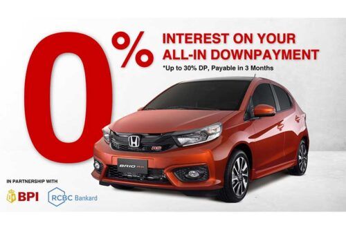 Get a Honda Brio at 0% interest and via installment thru BPI and RCBC cards