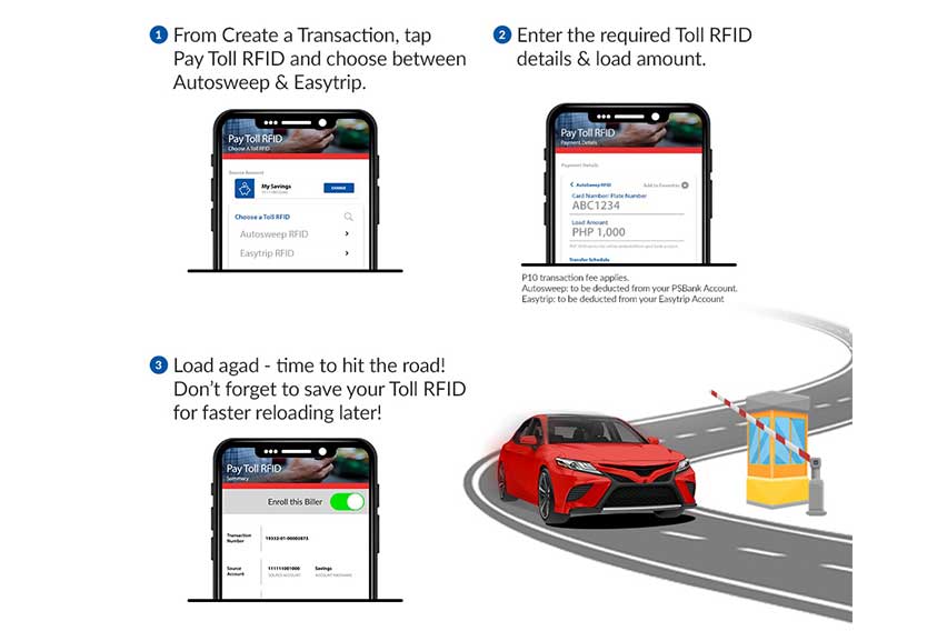 Autosweep, Easytrip RFID Reload on PSBank Mobile Application
