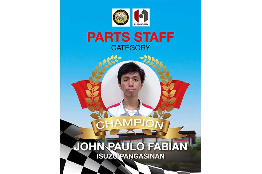 16th Isuzu Service Skills Olympics (ISSO) Parts Staff Category Champion John Paulo Fabian of Isuzu Pangasinan