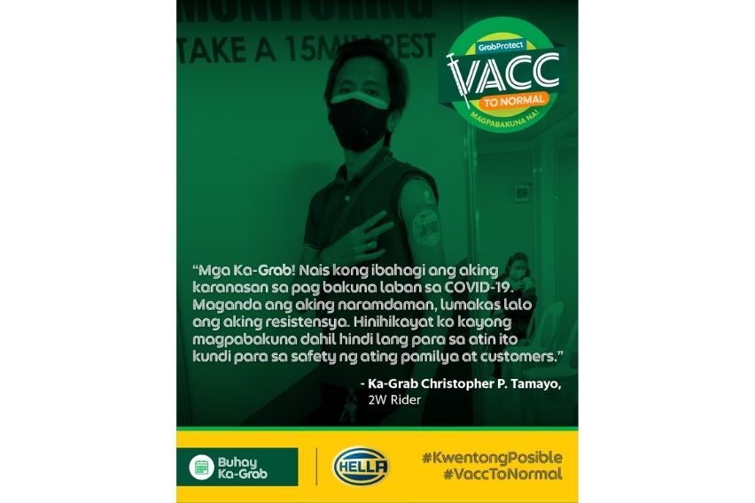 Grab Rider Christopher Tamayo COVID-19 Vaccination Testimonial (Photo from Hella)