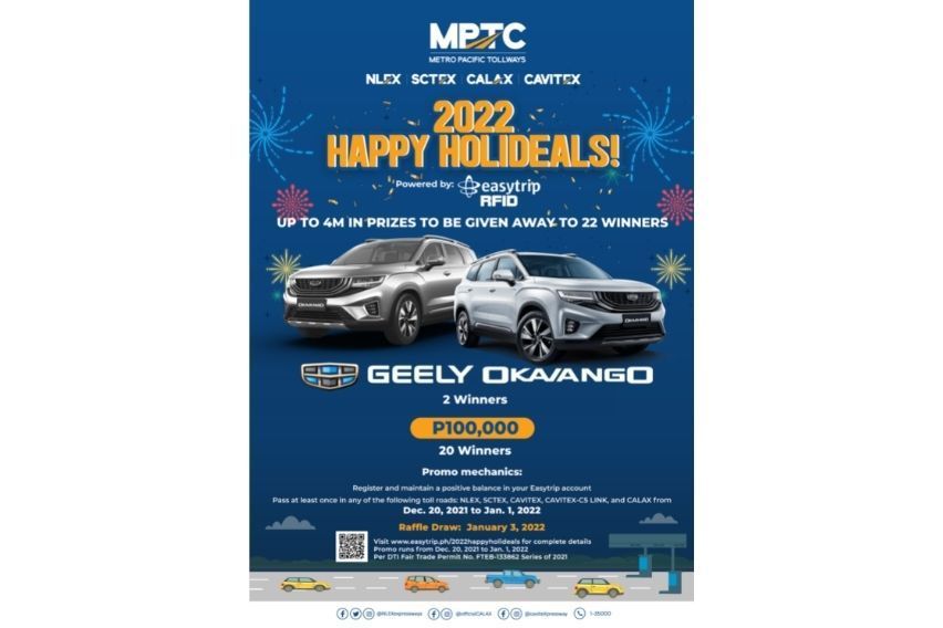 Easytrip account holders can win a Geely Okavango, P100K in MPTC’s holiday raffle