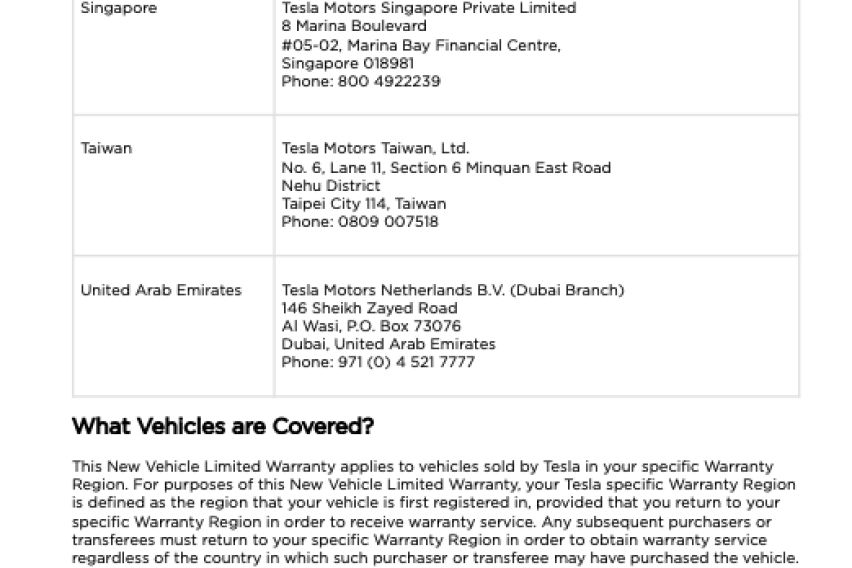 Tesla factory warranty