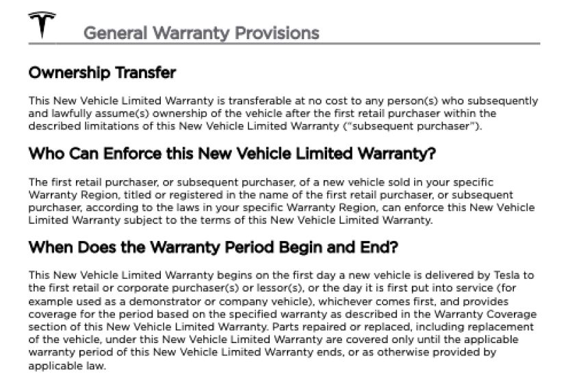 Tesla factory warranty