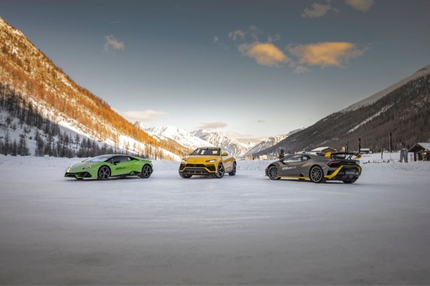 Lamborghini models showcase capabilities at Livigno winter landscape