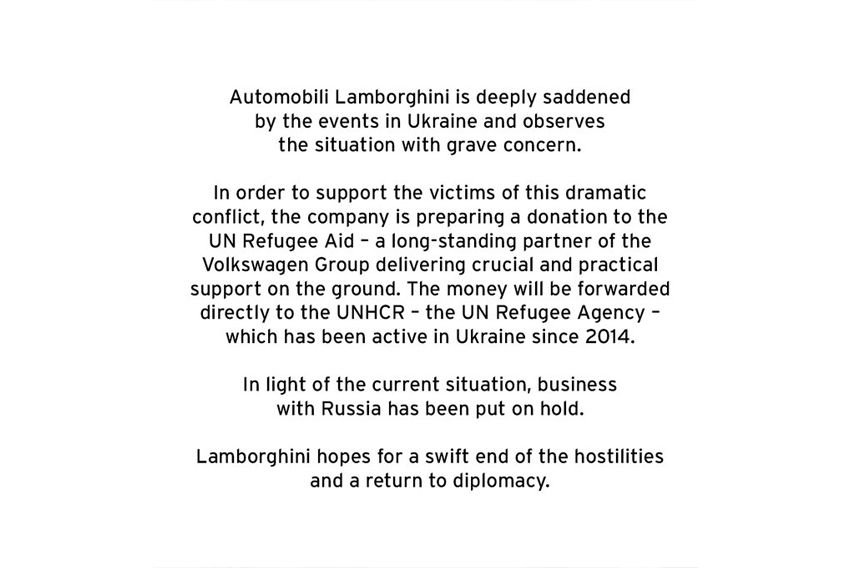 Lamborghini haults production in Russia