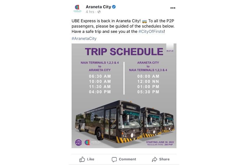  NAIA-to-Araneta City UBE Express buses back in operation
