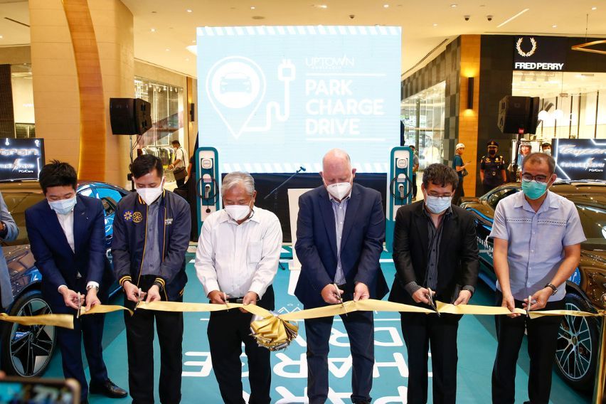 Electric vehicle charging station in Uptown Mall