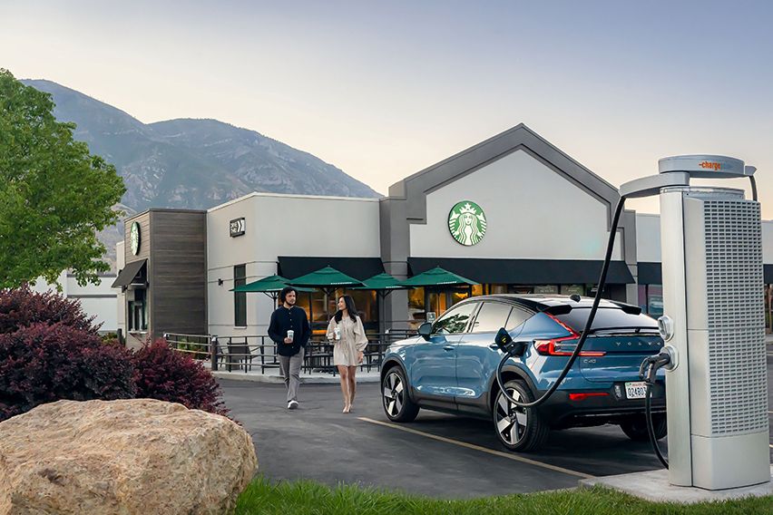 Volvo x Starbucks electric vehicle (EV) charging station