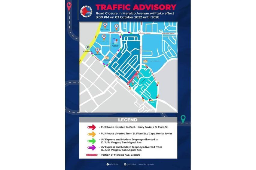 Portion of Meralco Avenue in Pasig to be closed off until 2028