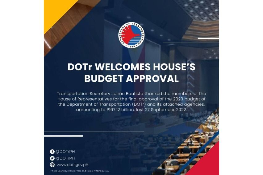 DOTr's P167-B budget for 2023 approved 