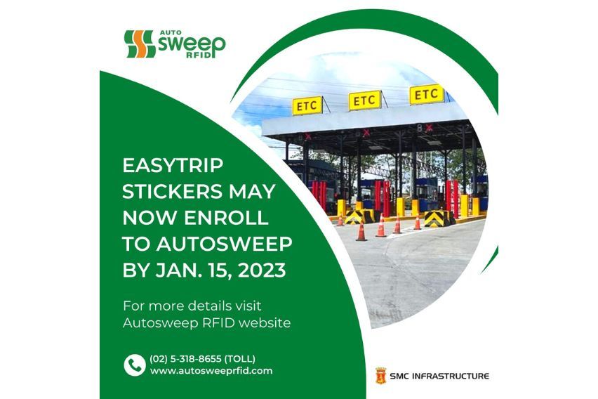 Easytrip tags can be used on Autosweep tollways on Jan. 15, 2023