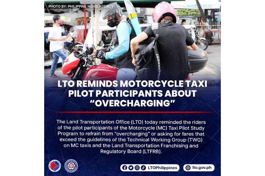 LTO reminds motorcycle taxi services against overcharging 