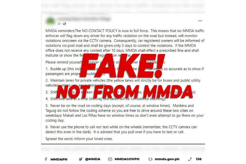 MMDA: Socmed post about NCAP resumption is fake news