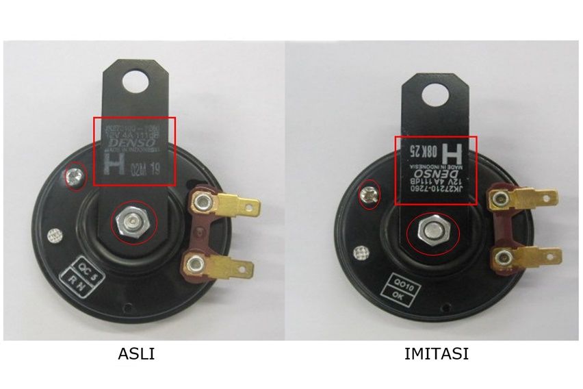 Perbedaan klakson Denso asli dan palsu
