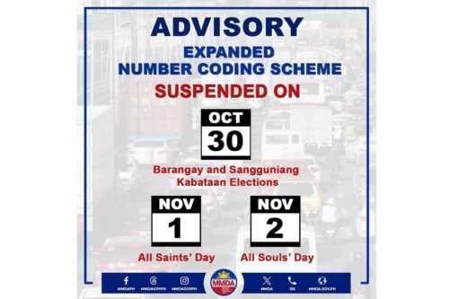 MMDA to suspend coding for upcoming holidays