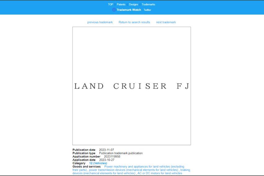 Land Cruiser FJ trademark