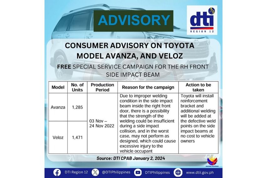 DTI Region 12 FB post on veloz avanza