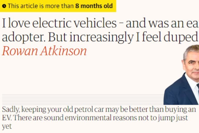 Rowan Atkinson Guardian article EV sales