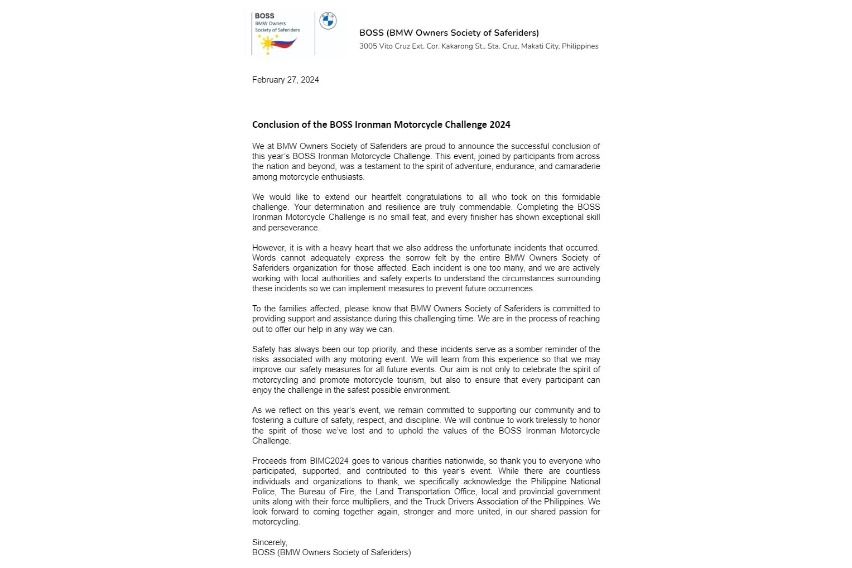 Boss Ironman Motorcycle Challenge 2024 statement