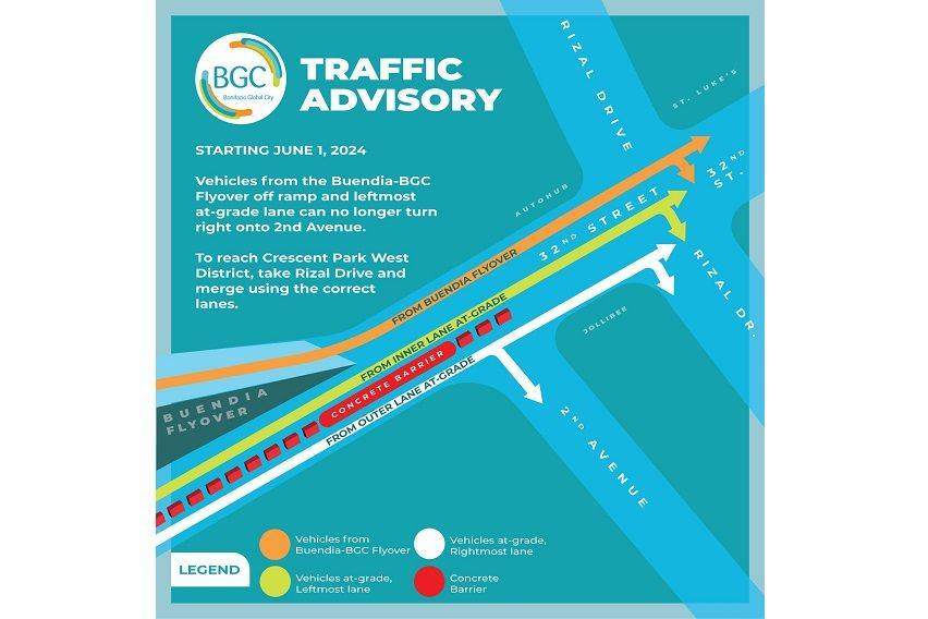 Vehicles from Buendia-BGC Flyover can no longer turn right to 2nd Ave.