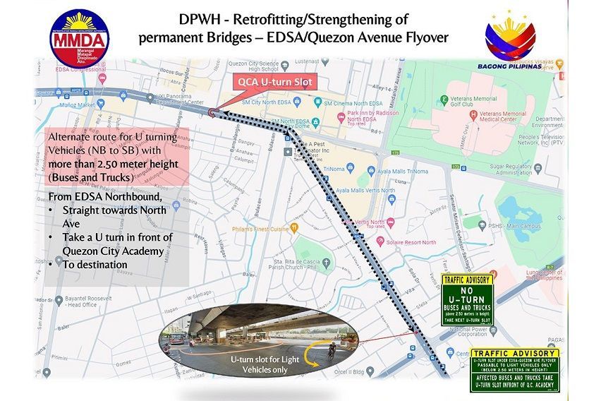 MMDA to prohibit buses, trucks from passing Quezon Avenue flyover U-turn slot starting this weekend