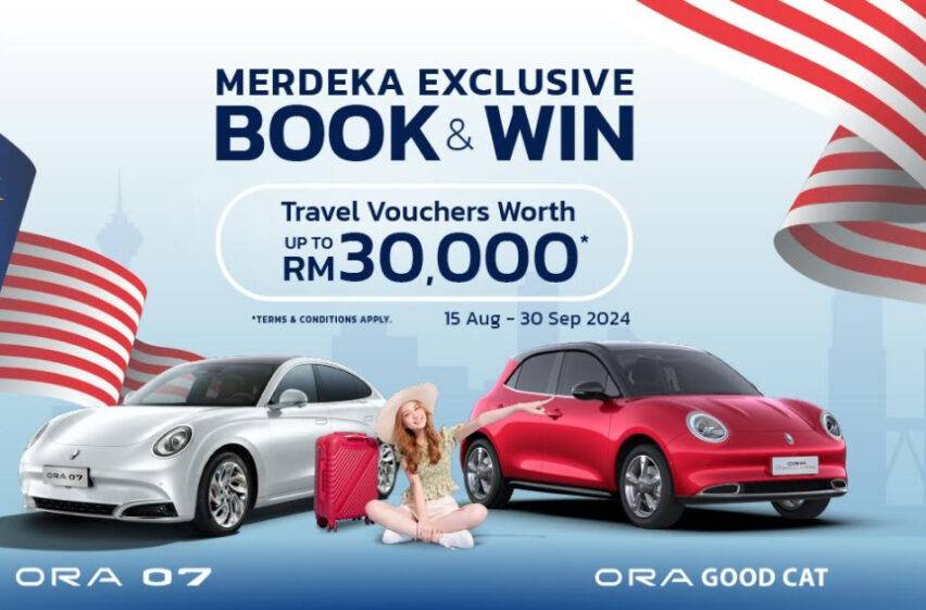 Win luxury travel vouchers up to RM30,000 when you book an ORA EV this Merdeka