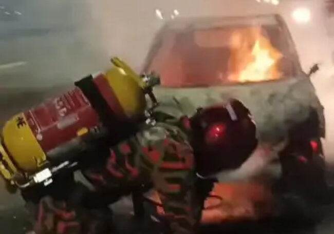 Neta V catches on fire on PLUS highway Malaysia
