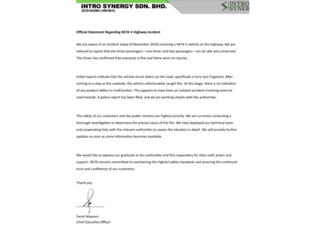 Neta Malaysia comment on Neta V catching on fire Malaysia